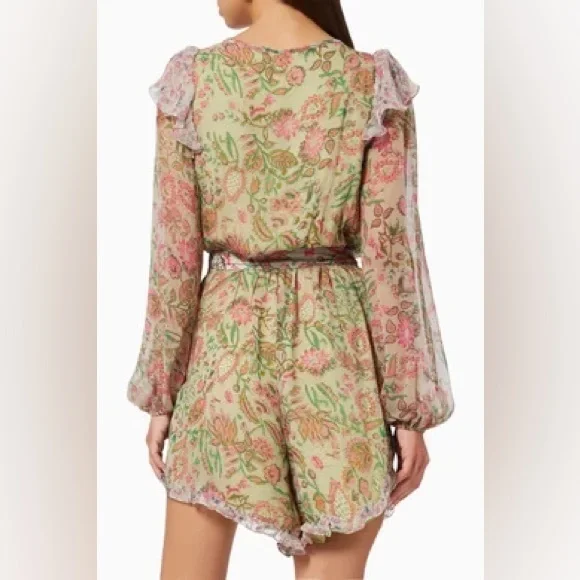 HEMANT & NANDITA Nora Romper in Viscose Paisley Print Long Sleeve Lace Detail - Picture 5 of 16